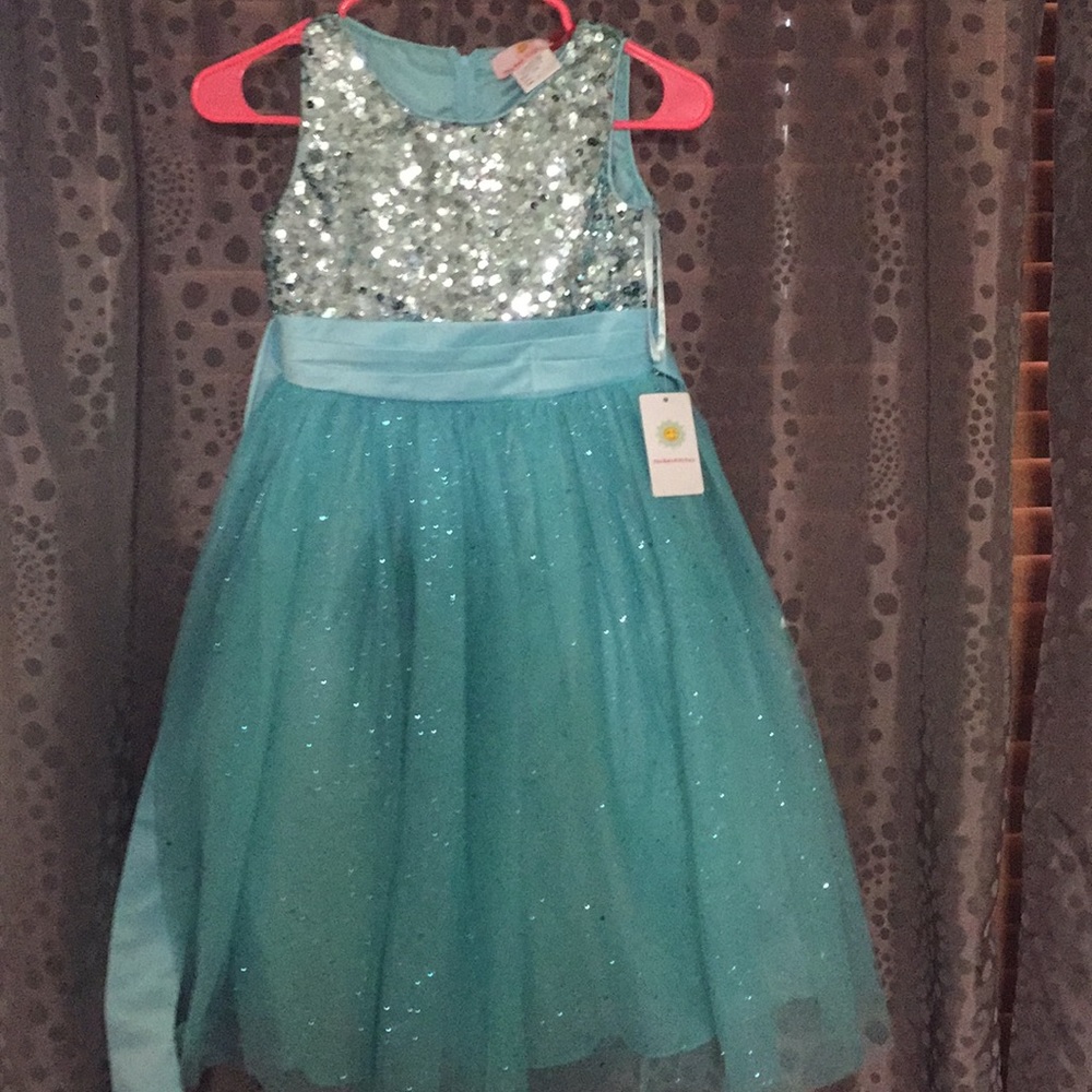 The rain kids teal dress